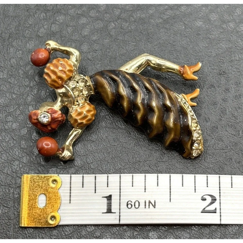 Vintage Cha Cha Dancer Rhumba Maracas Rhinestone Enamel Brooch Pin